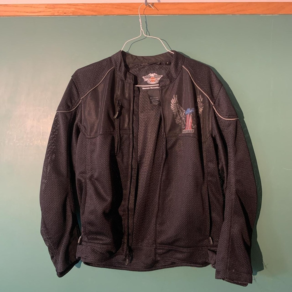 Harley Davidson Vintage Black Mesh Riding Jacket Eagle Flag Men Medium